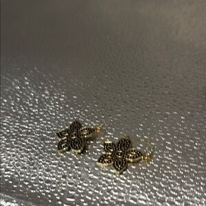 Antique brass plated pewter filigree flower earrings